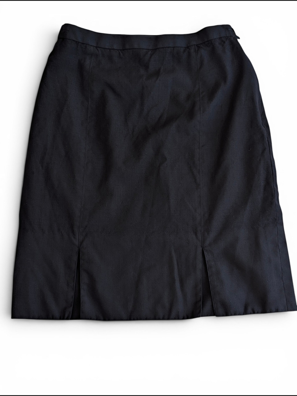 Escada 100% Pure New Wool Black Pencil Skirt with Front Slits Size 40 EU / US 8